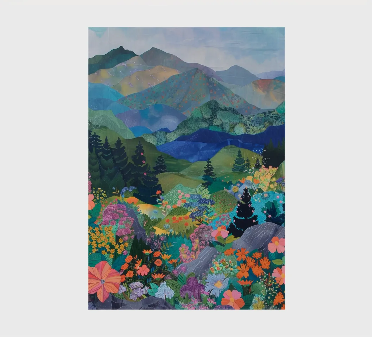 Boho Mountain Print, Abstract Wall Art, Flower Print notebook by Boheme