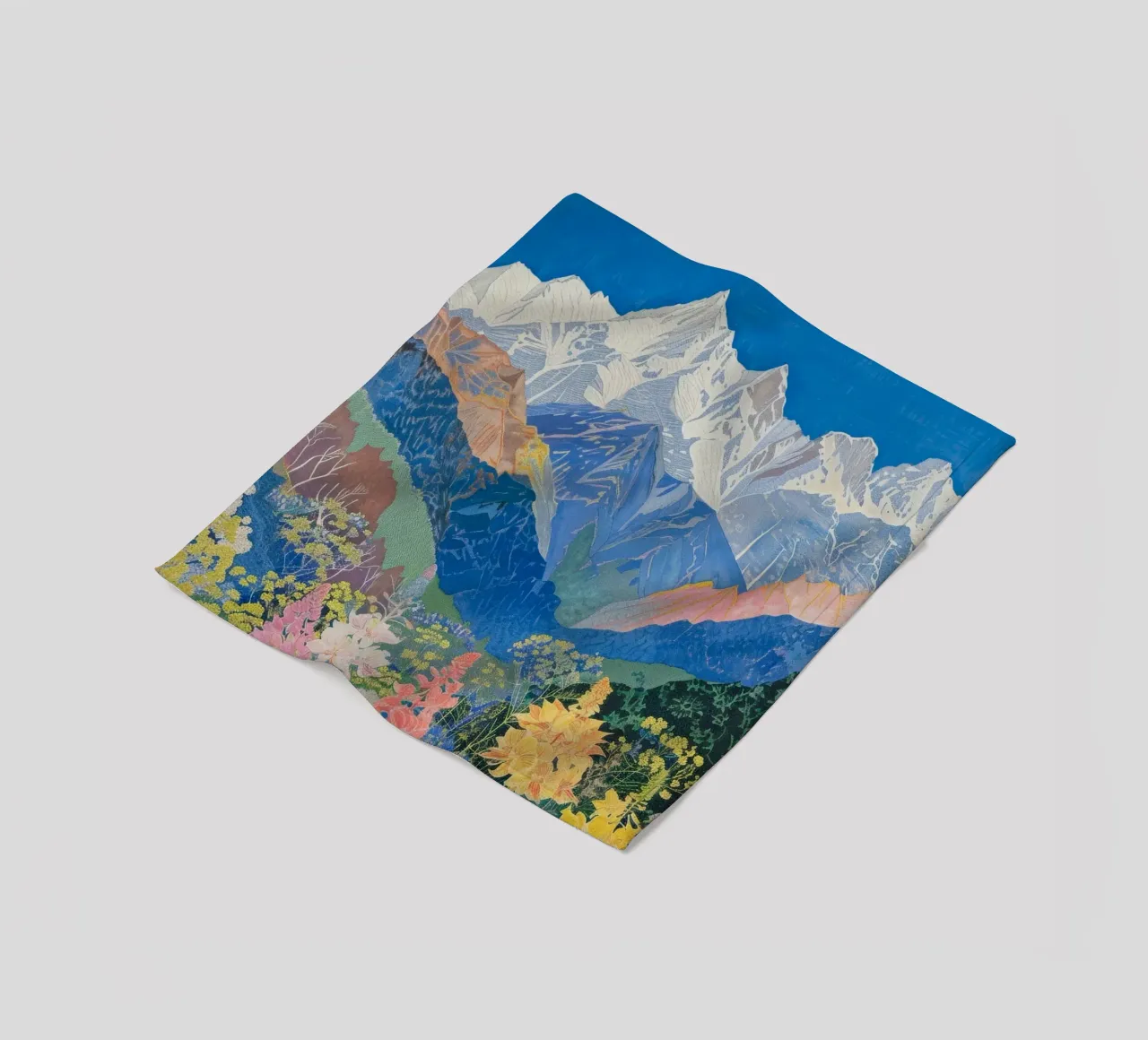 Boho Mountain Poster, kleurrijke natuurprint fleecedeken van Boheme