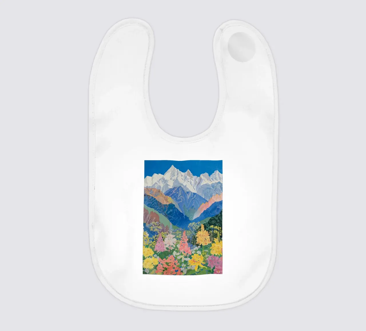 Boho Mountain Poster, Colourful Nature Print baby bib by Boheme