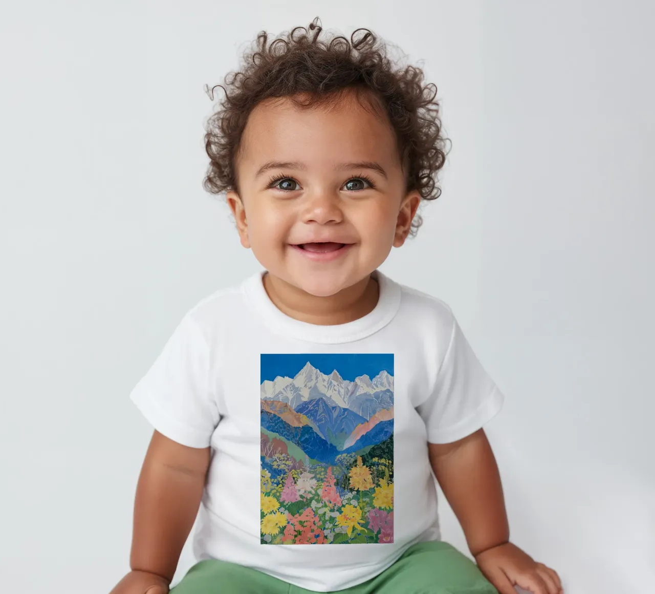Boho Mountain Poster, Colourful Nature Print baby t-shirt by Boheme