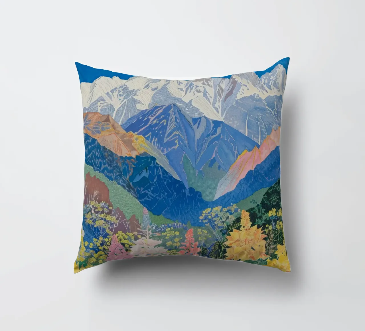 Boho Mountain Poster, Colourful Nature Print decorative cushion by Boheme