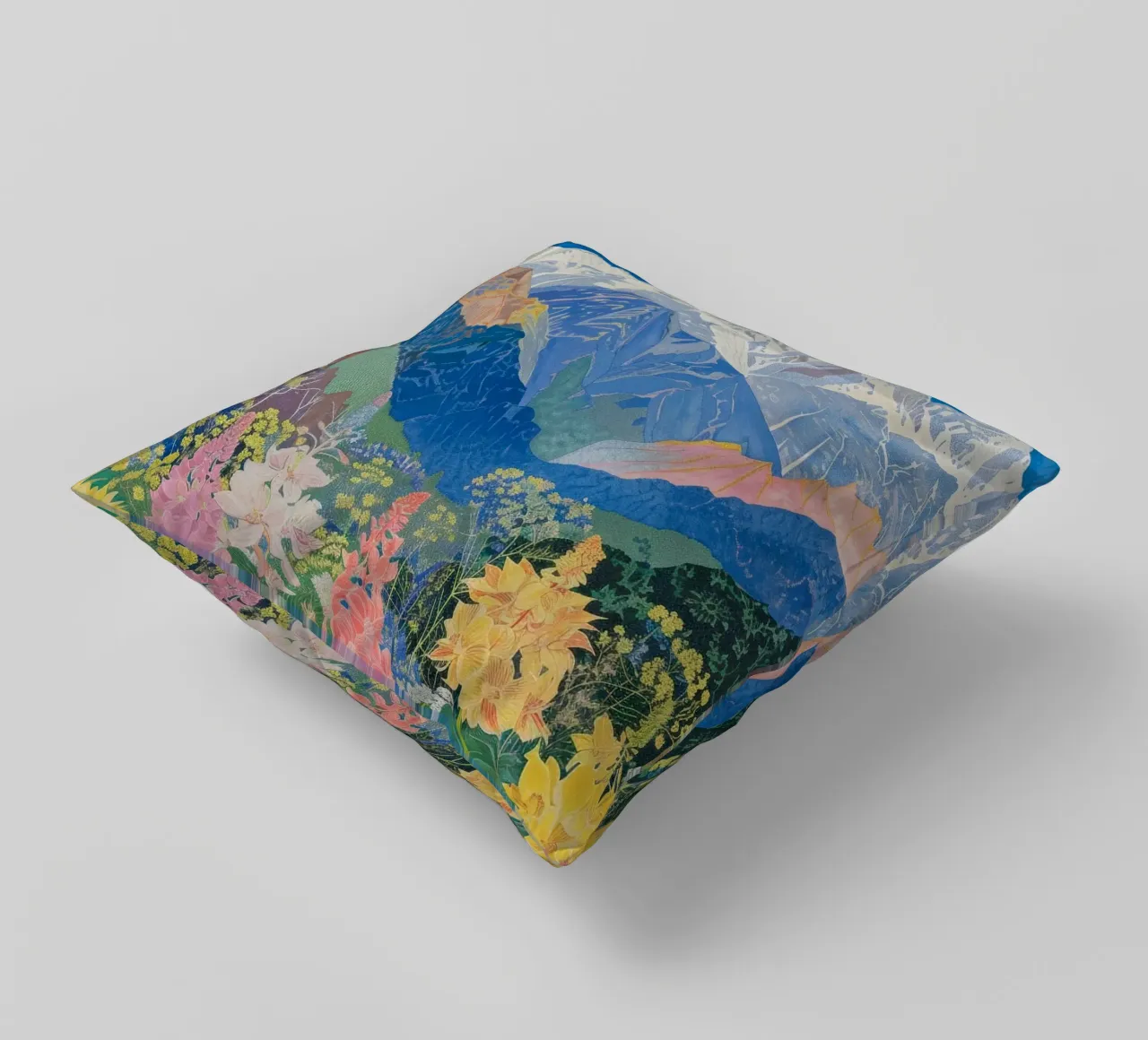 Boho Mountain Poster, Colourful Nature Print decorative cushion by Boheme