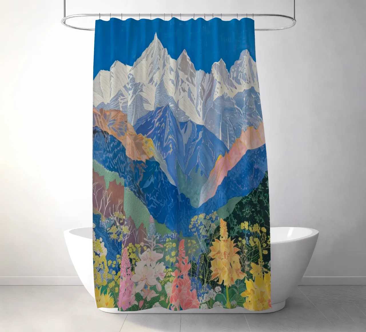 Boho Mountain Poster, kleurrijke natuurprint douchegordijn van Boheme