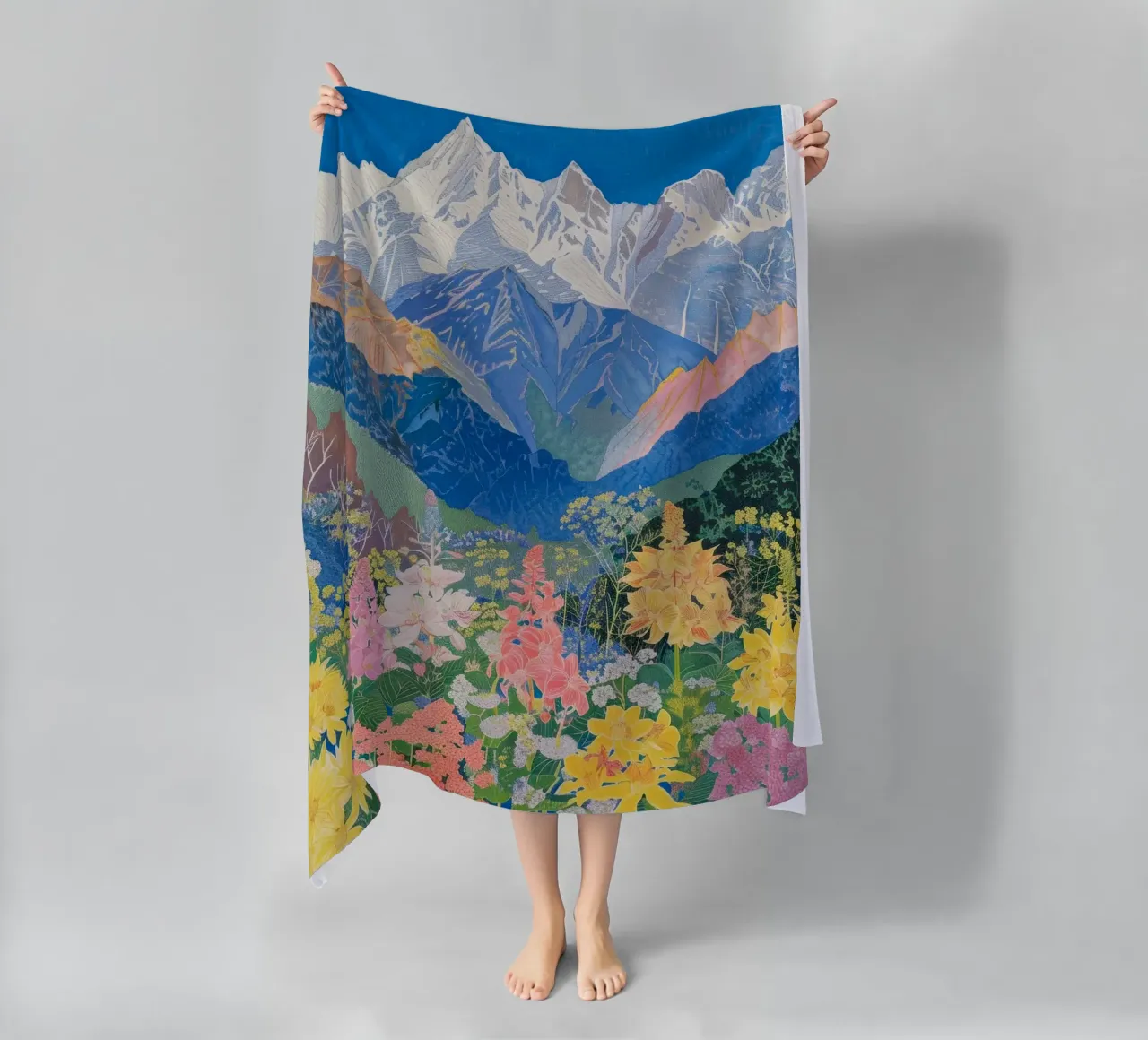 Boho Mountain Poster, bunter Naturdruck Strandtuch von Boheme