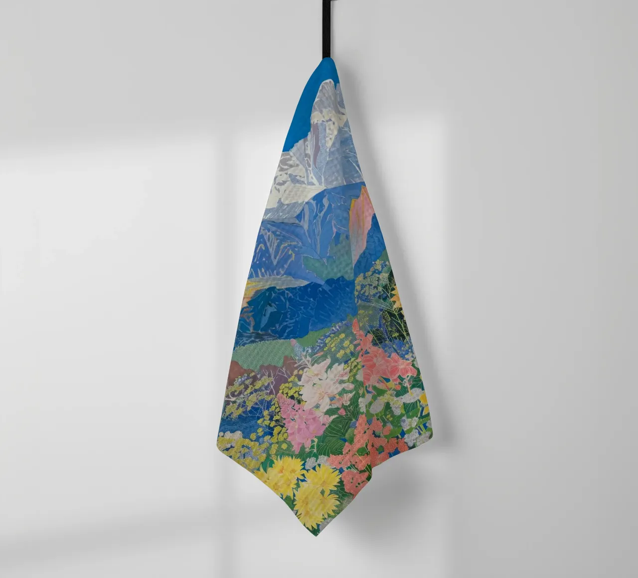 Boho Mountain Poster, Colourful Nature Print tea towel by Boheme