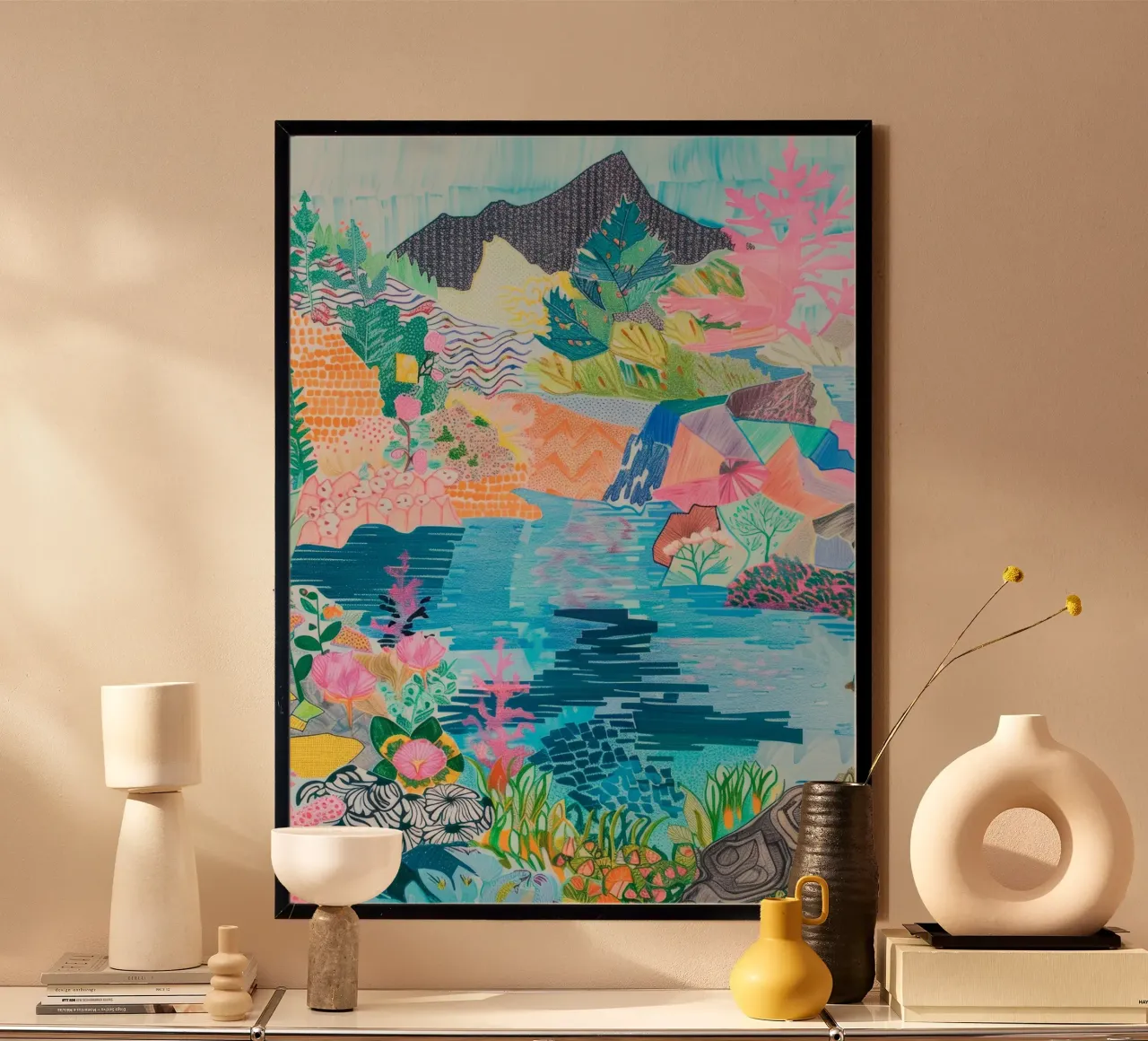 Abstraktes Landschaftsposter, Berg-Wandkunst, farbenfrohe Kunst Poster von Boheme