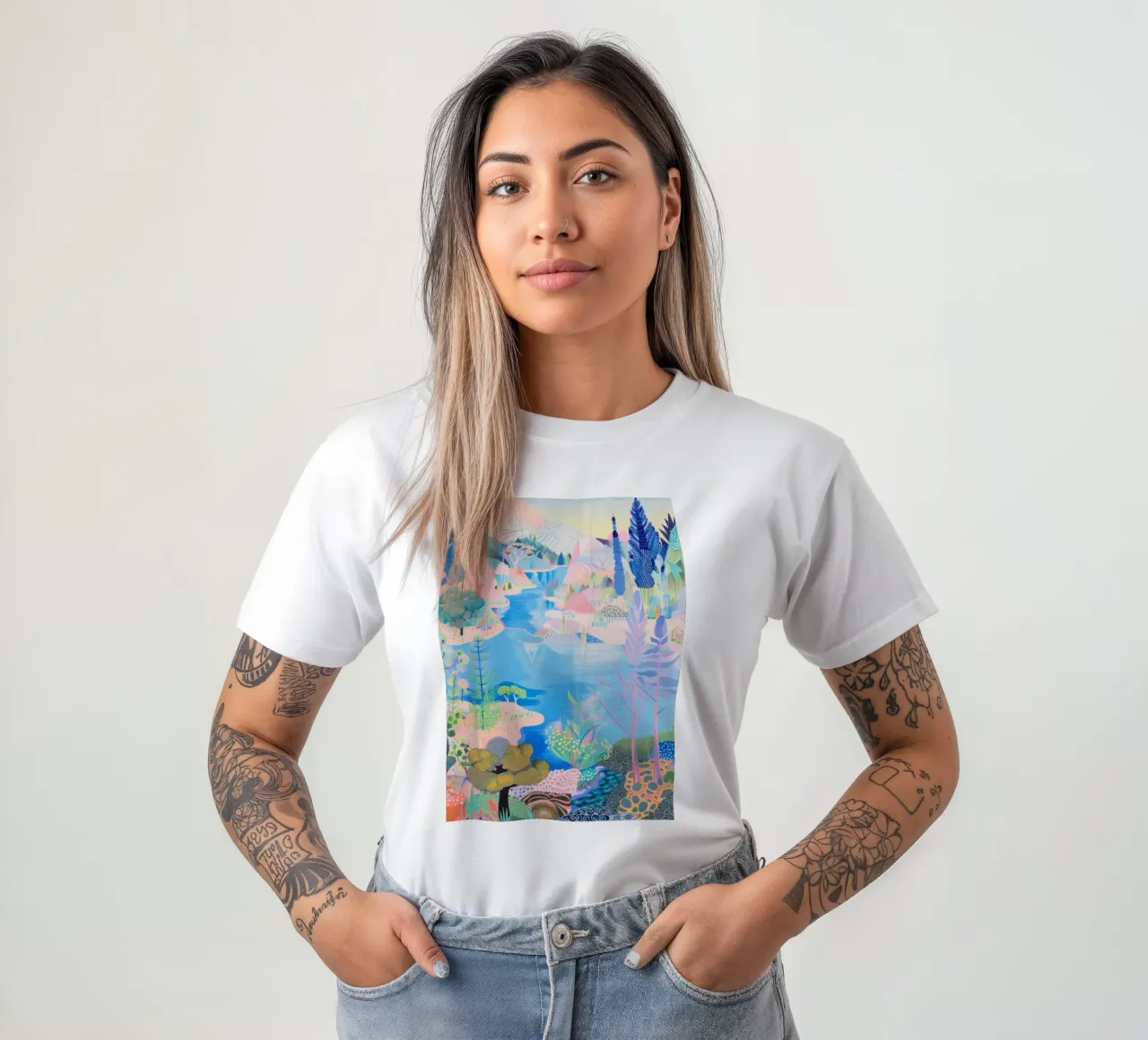 Forest Print, Colourful Abstract Wall Art, Nature Poster t-shirt by Boheme