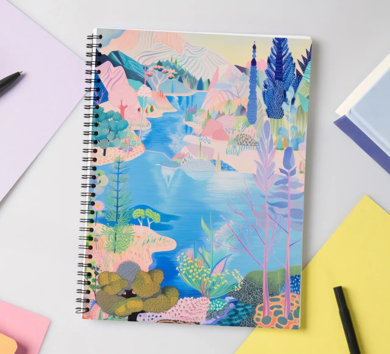 Forest Print, Colourful Abstract Wall Art, Nature Poster spiral notebook by Boheme