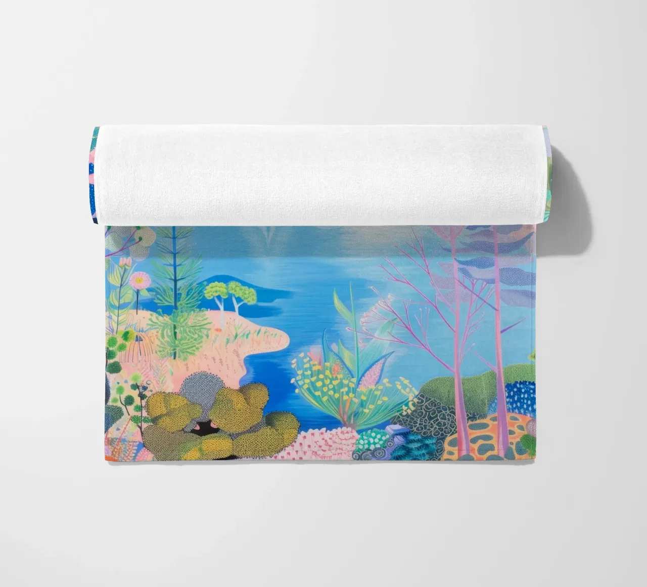 Forest Print, Colourful Abstract Wall Art, Nature Poster beach towel by Boheme