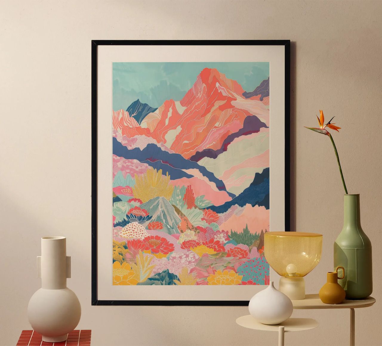 Boho Wall Art, Abstract Flower Poster, Mountain Wall Art poster by Boheme