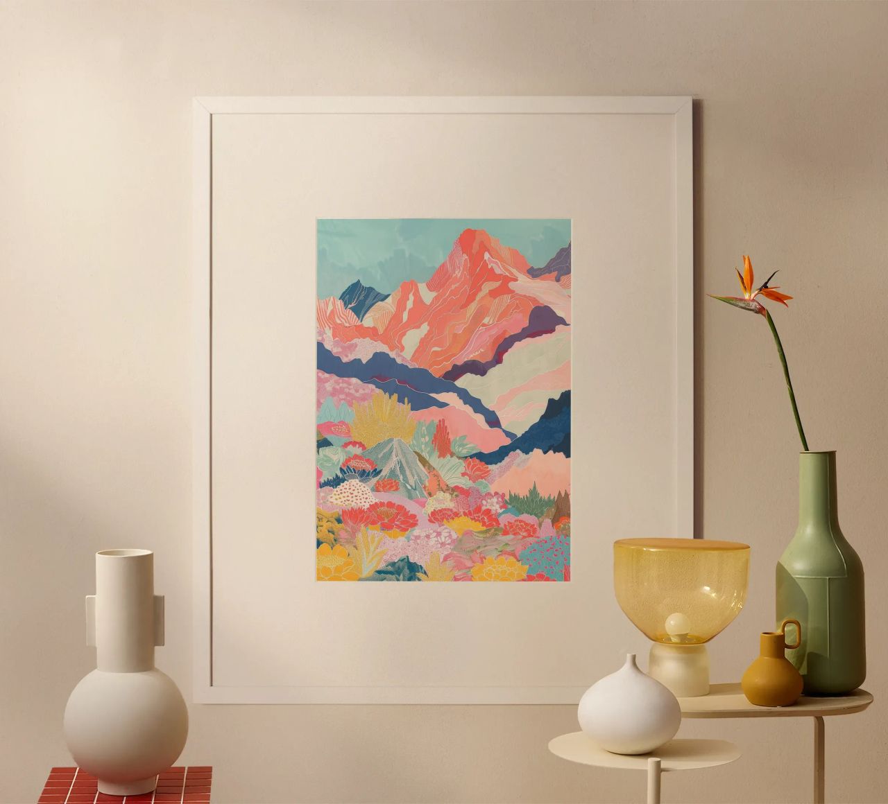 Boho Wall Art, Abstract Flower Poster, Mountain Wall Art poster by Boheme