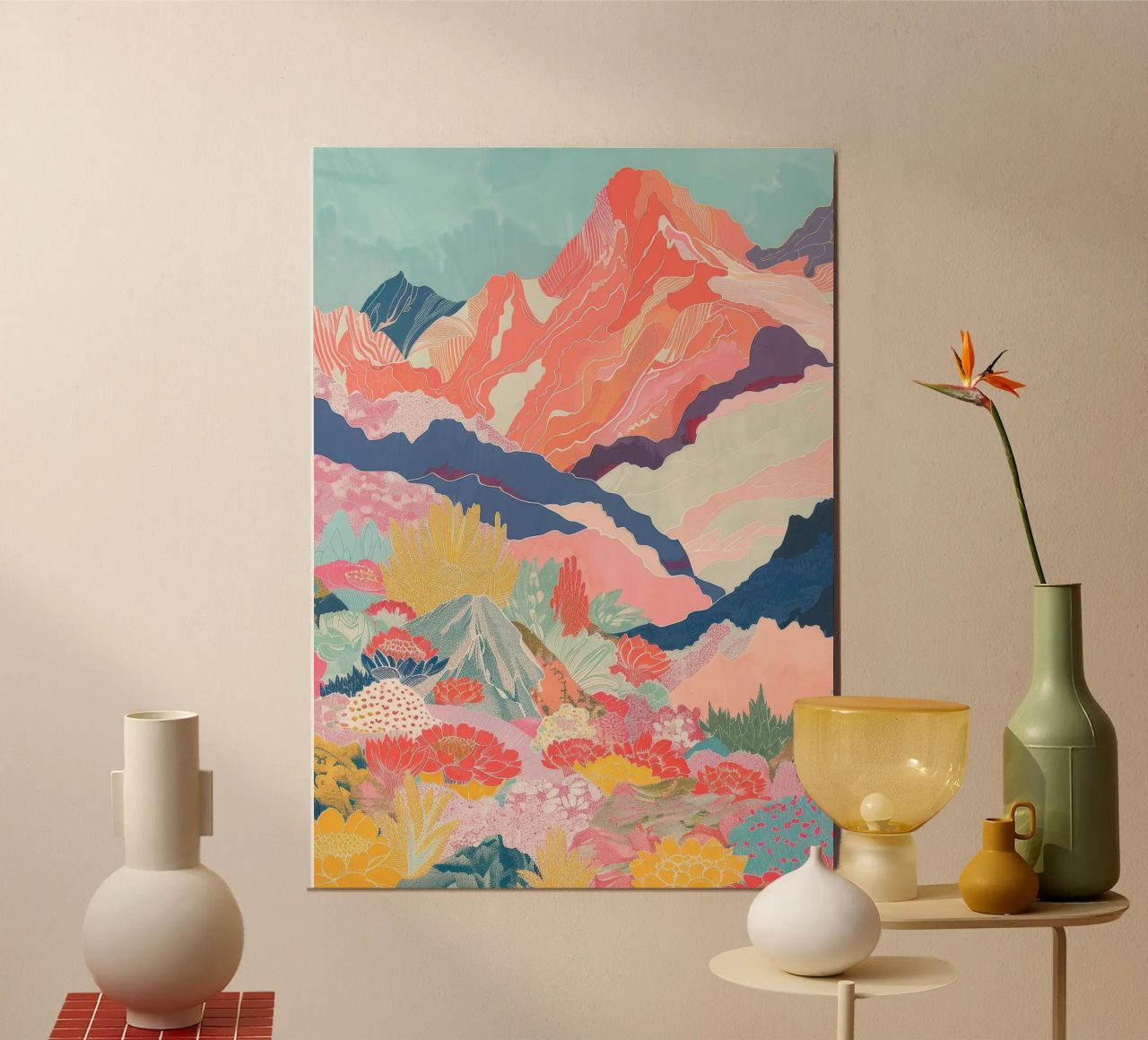Boho Wall Art, Abstract Flower Poster, Mountain Wall Art poster by Boheme