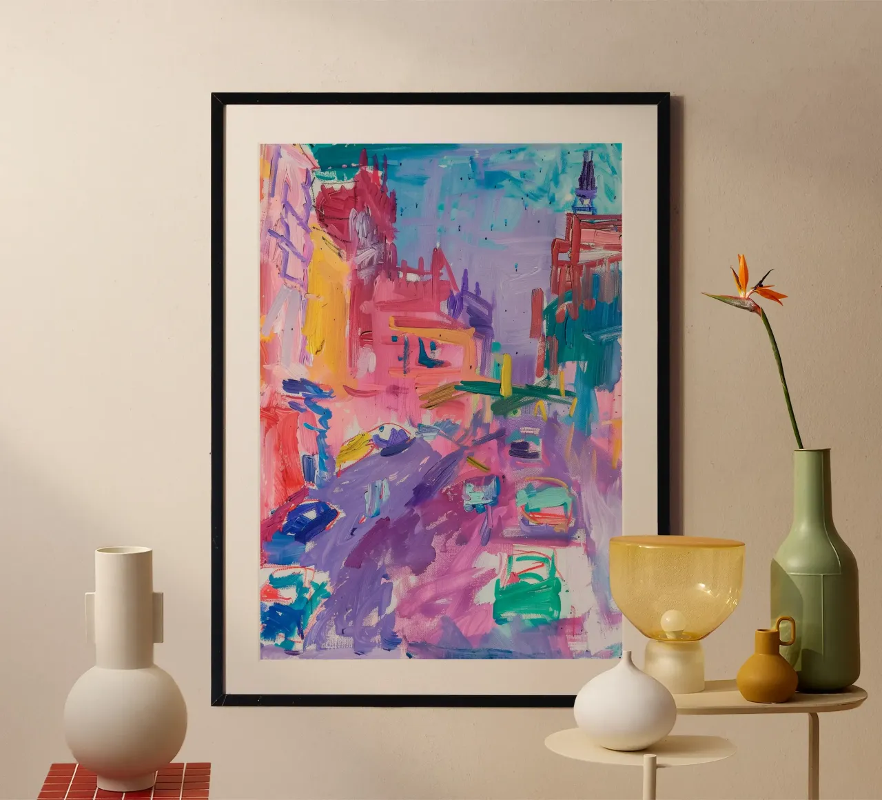 Abstracte stadsprint, neonillustratie, moderne kunst poster van Boheme