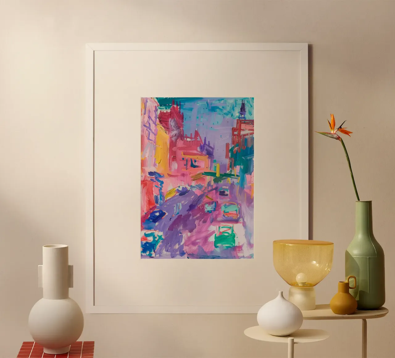Abstracte stadsprint, neonillustratie, moderne kunst poster van Boheme