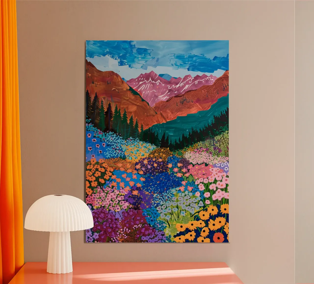 Abstracte bloemenprint, modern natuurlandschap bergkunst poster van Boheme