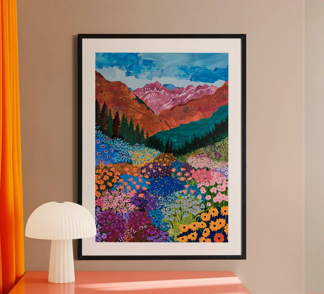 Abstracte bloemenprint, modern natuurlandschap bergkunst poster van Boheme