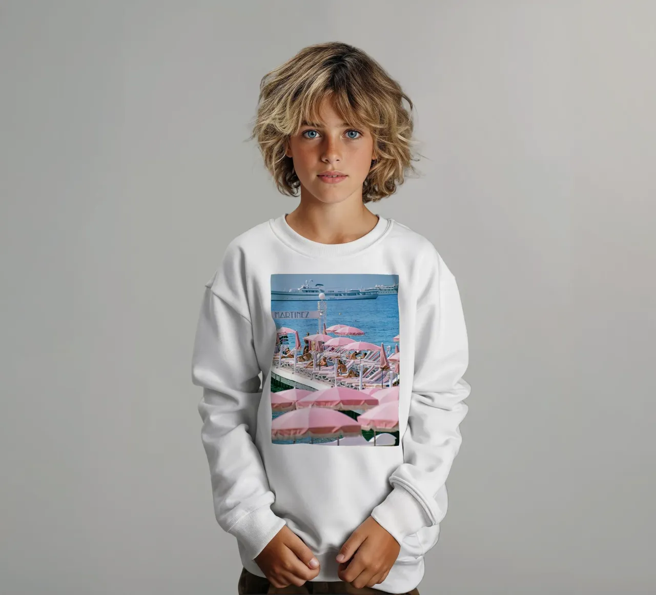 French Riviera, Umbrella Beach kids sweatshirt by TheTravelClub