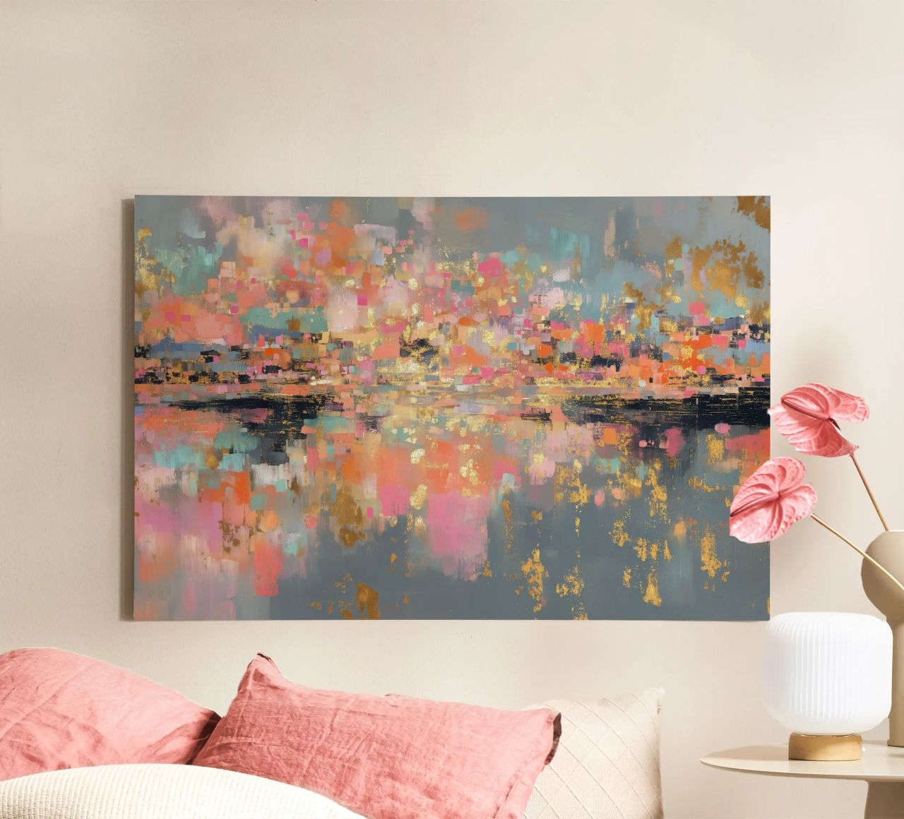 Goldene Fiktion in Farben Leinwand von Carinaprint