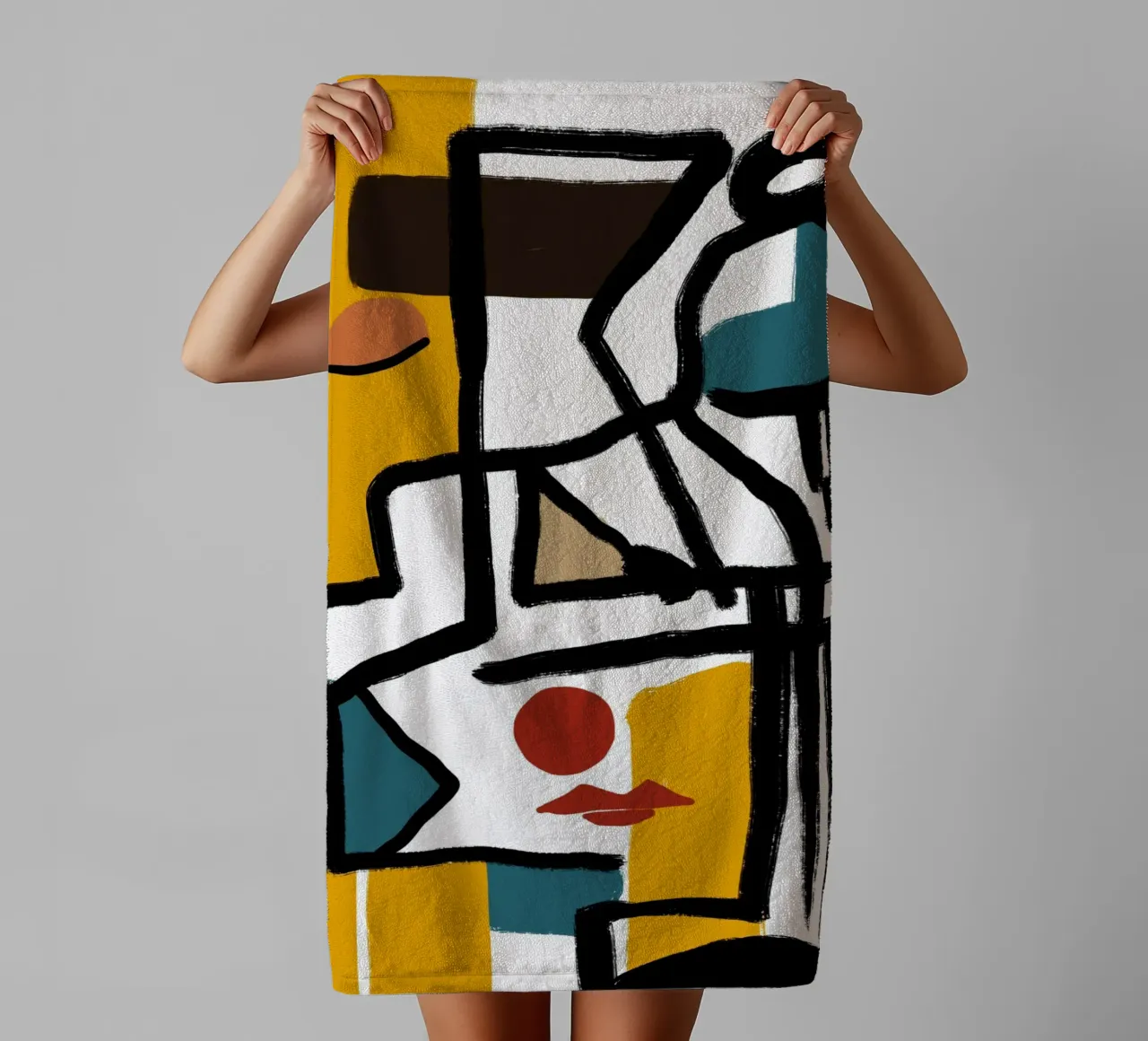 Abstract cubist portrait towel by Little Dean