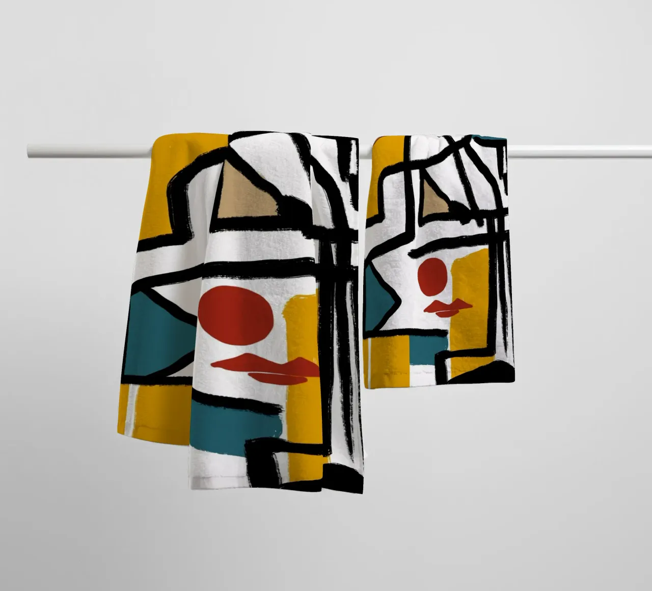 Abstract cubist portrait towel by Little Dean