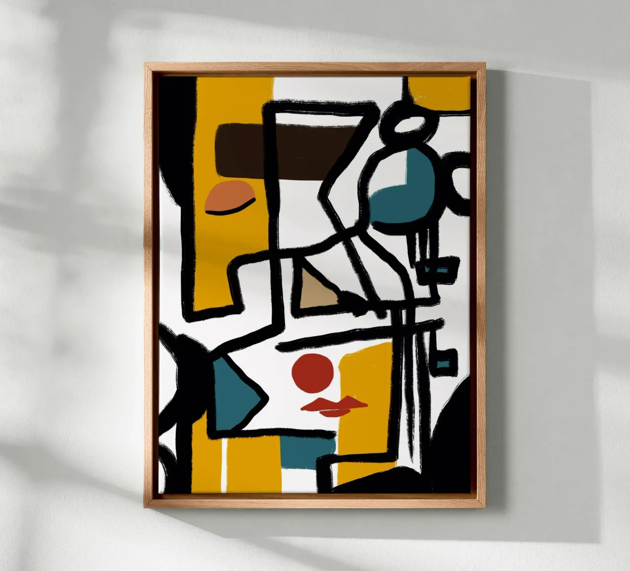 Abstract cubist portrait canvas with Floater frame by Little Dean