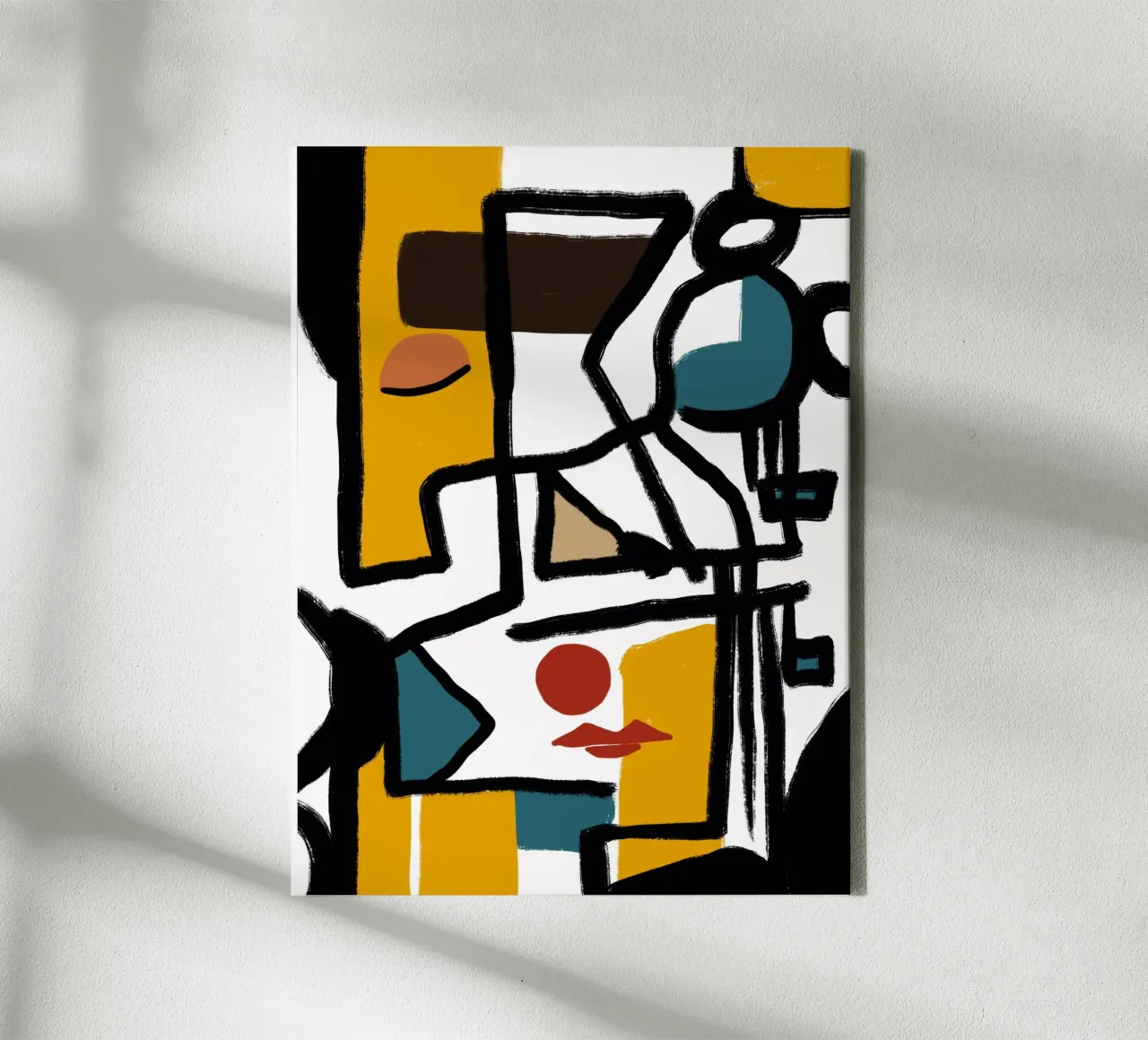 Abstract cubist portrait canvas with Floater frame by Little Dean