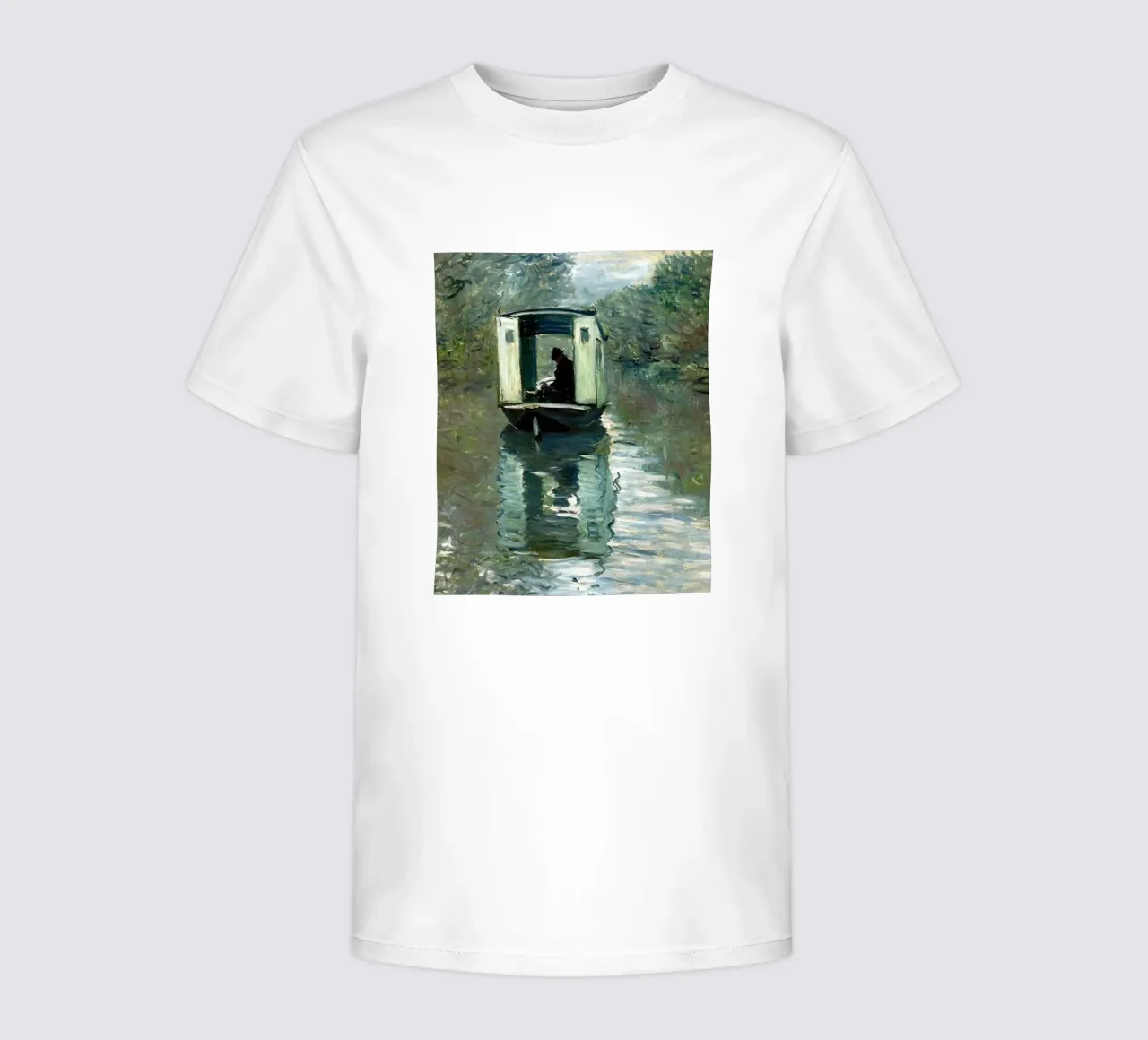 one boards a boat in the serenity of claude monet kids t-shirt by belong shop