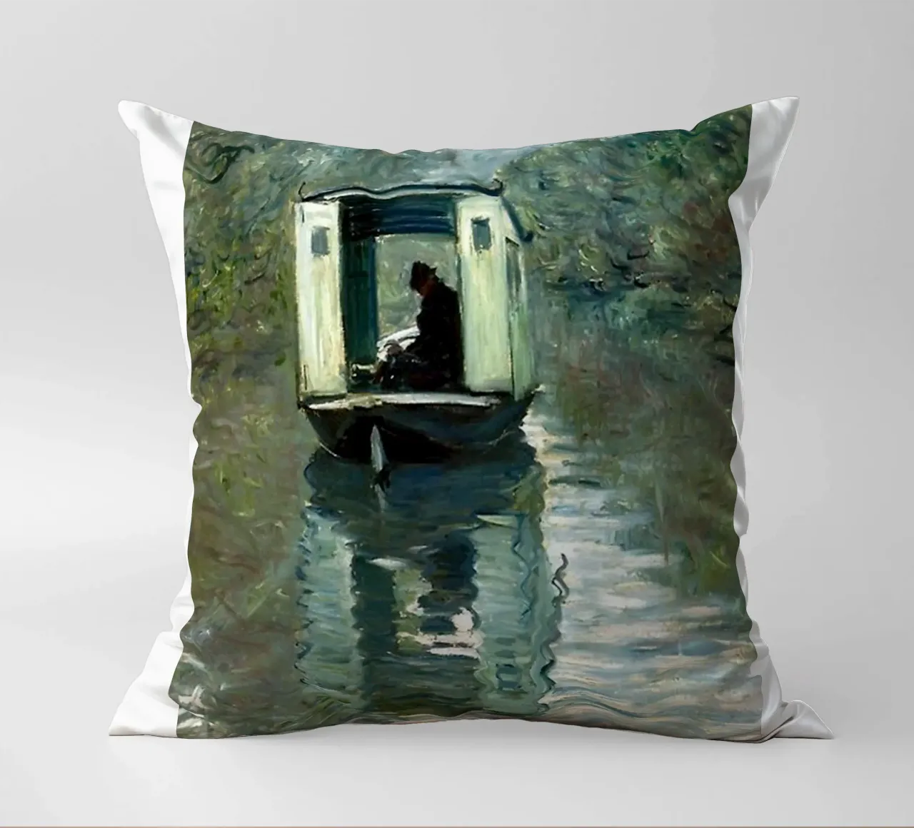 one boards a boat in the serenity of claude monet decorative cushion by belong shop