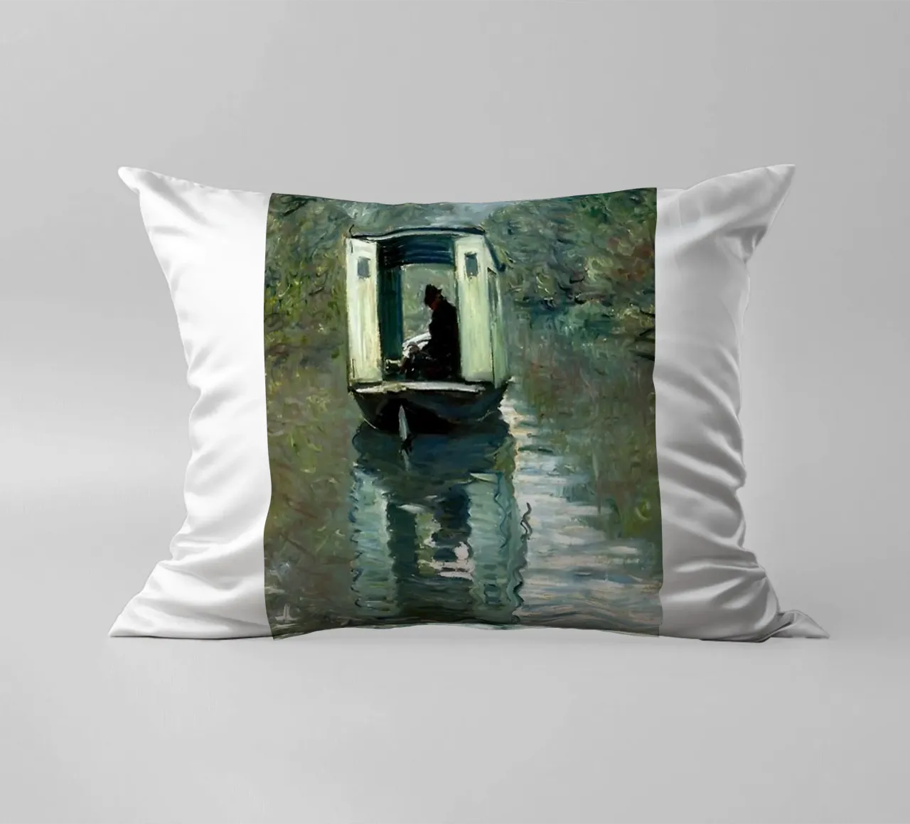 one boards a boat in the serenity of claude monet decorative cushion by belong shop