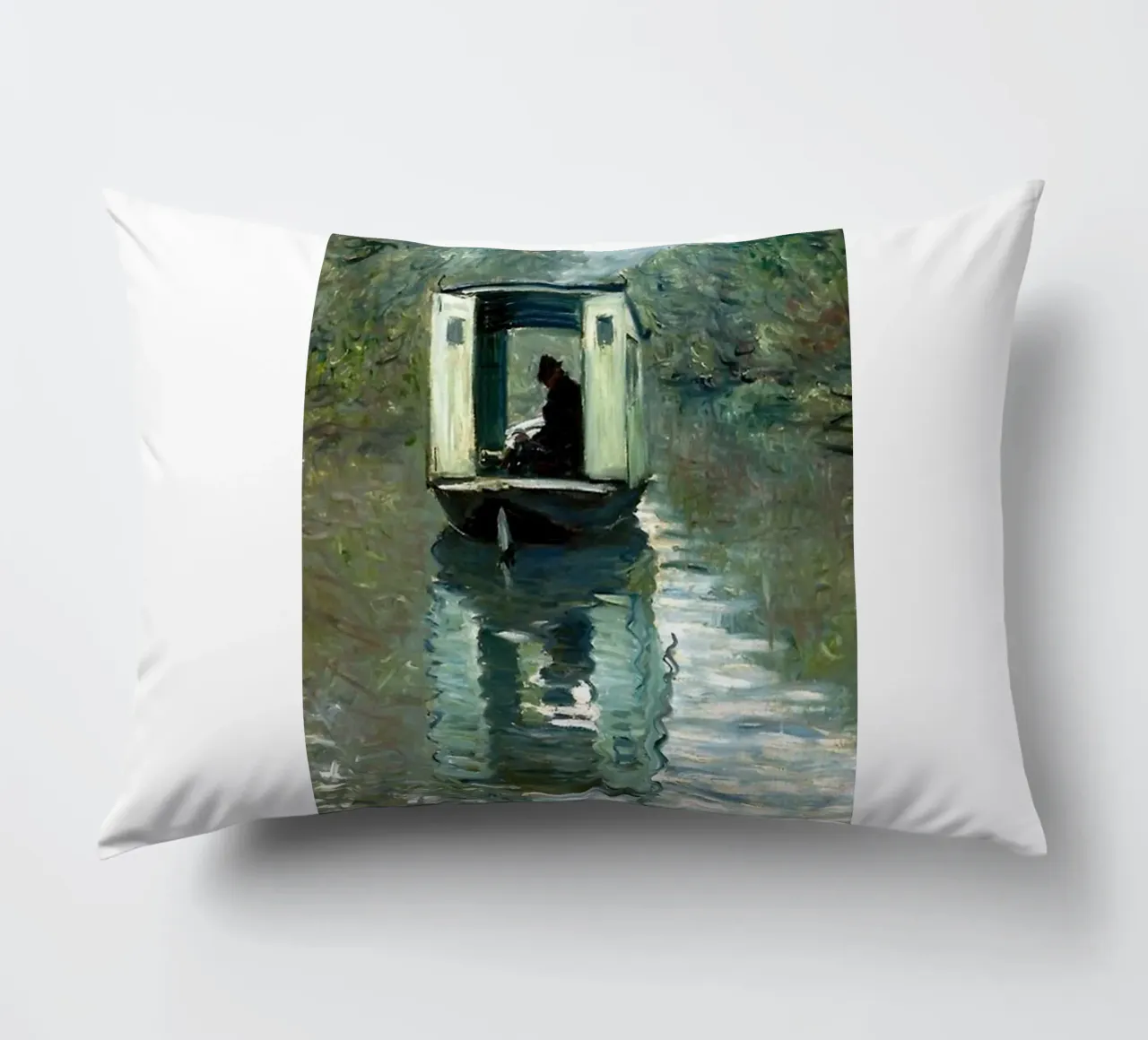 one boards a boat in the serenity of claude monet decorative cushion by belong shop