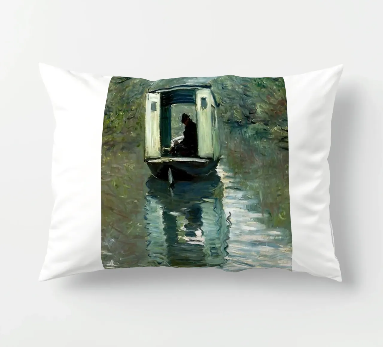 one boards a boat in the serenity of claude monet decorative cushion by belong shop