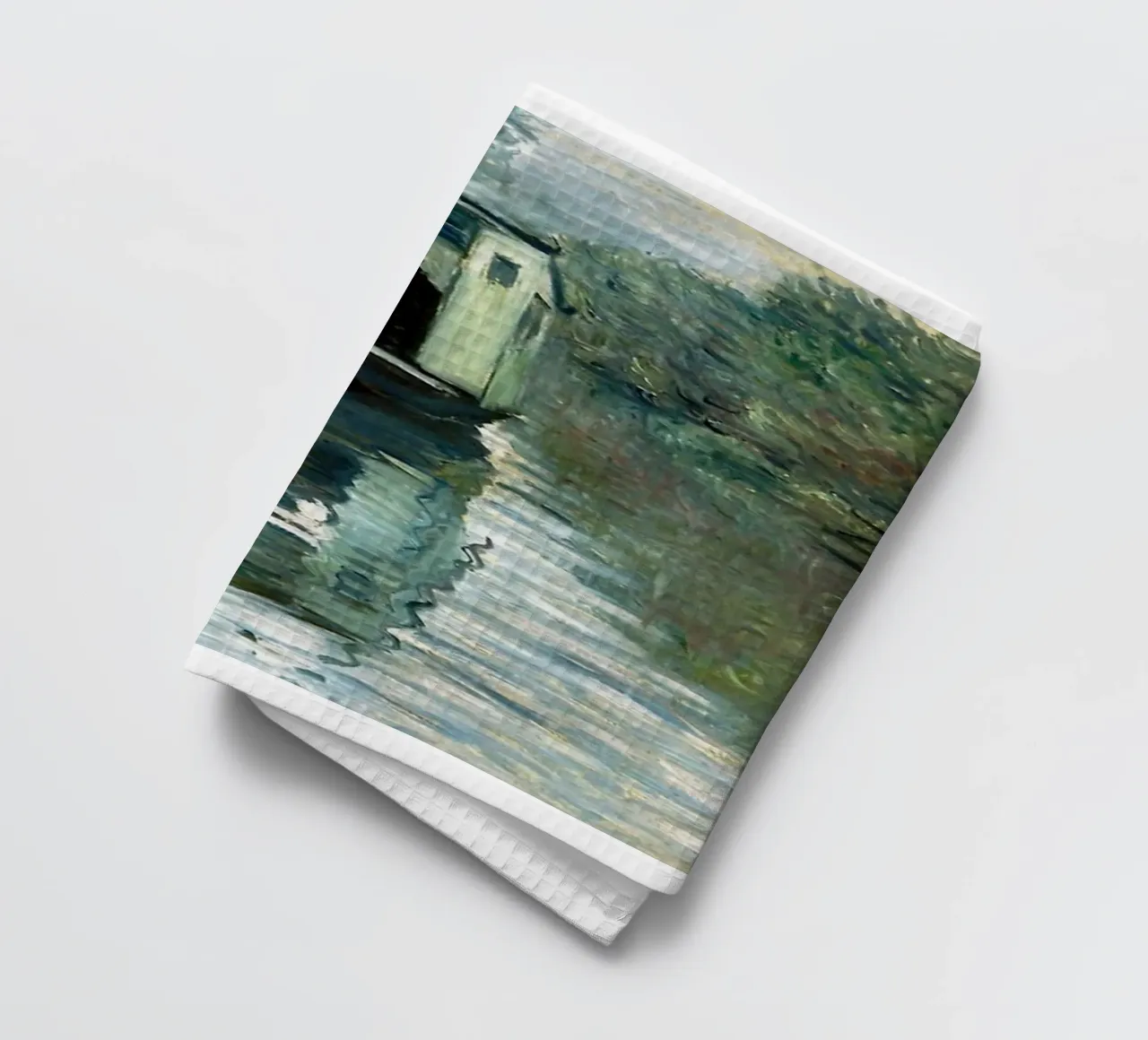 man besteigt ein boot in der heiterkeit von claude monet Geschirrtuch von belong shop