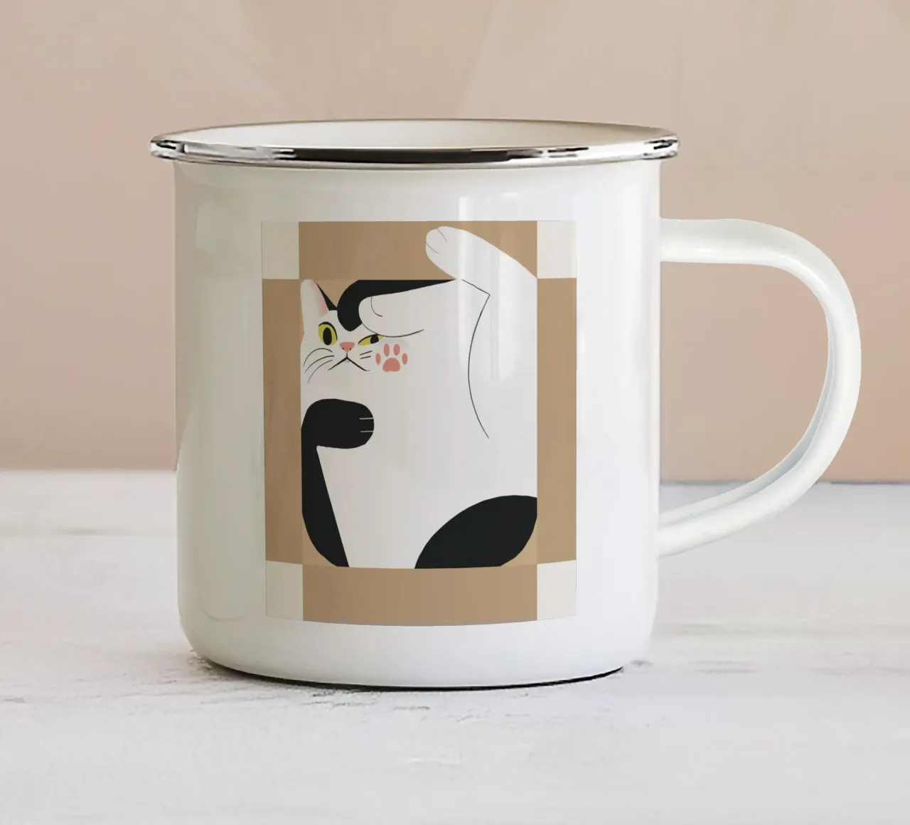 Gatto in una scatola quadrata tazza in smalto da Little Dean