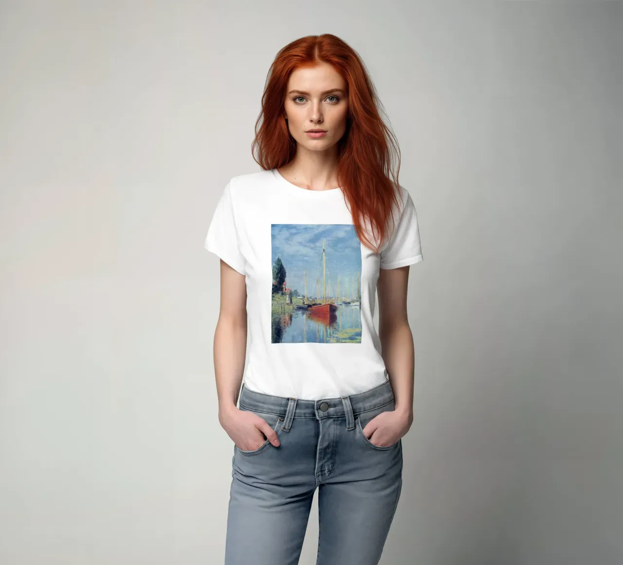 due persone vogliono salire sulla barca claude monet t-shirt da belong shop