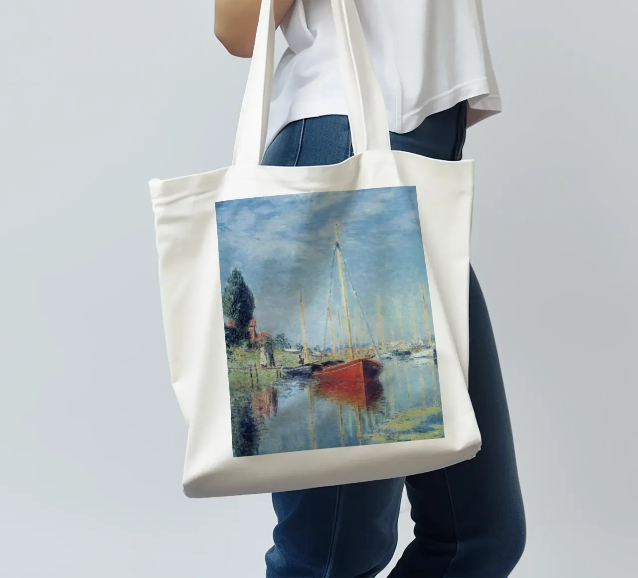 due persone vogliono salire sulla barca claude monet borsa in juta da belong shop
