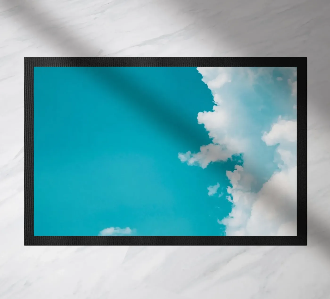 blue sky clouds doormat by Bleu