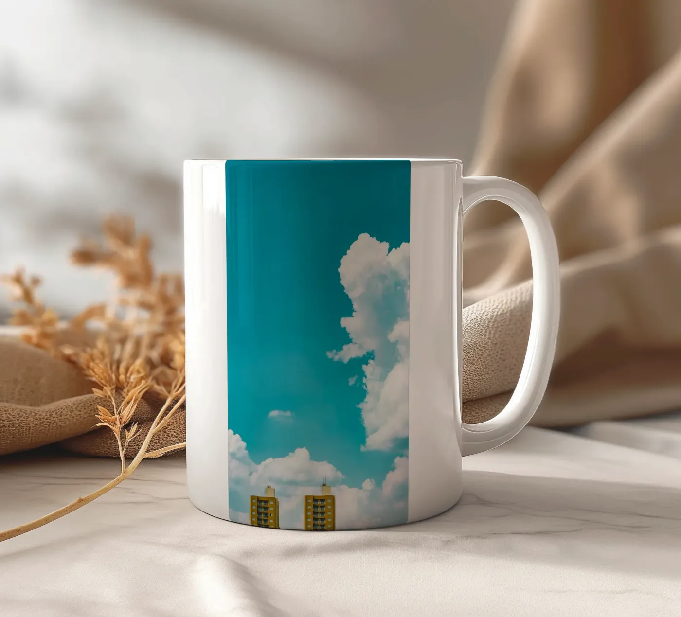 blue sky clouds ceramic mug by Bleu