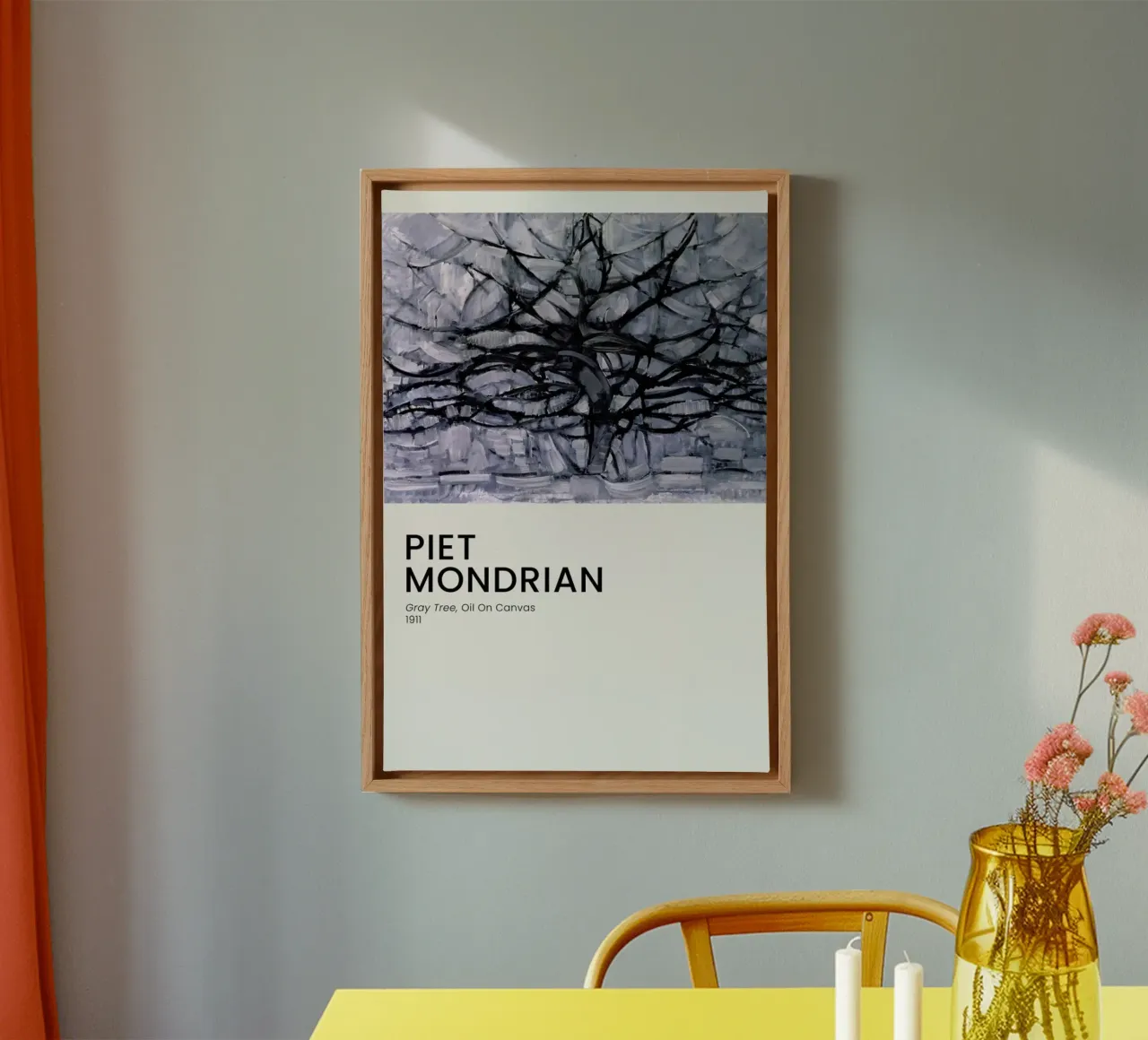 Mondrian - Gray Tree tela con Cornice a cassetta da Vintage by JUNIQE