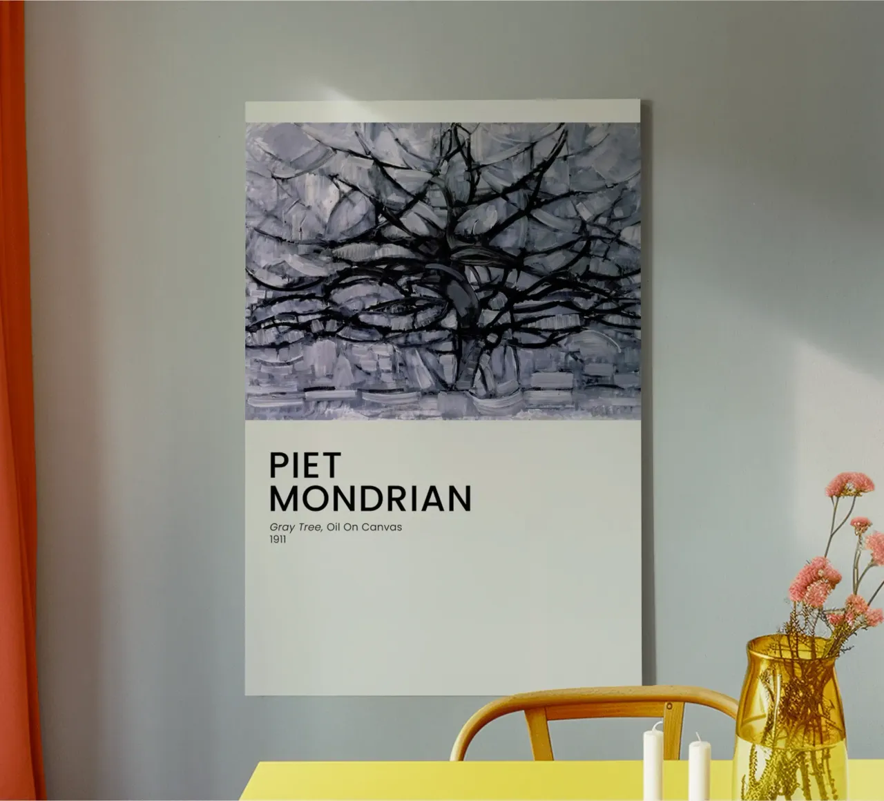 Mondrian - Gray Tree tela con Cornice a cassetta da Vintage by JUNIQE