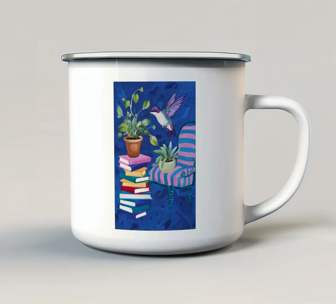 Moda artistica e colorata tazza in smalto da Ebony Carpenter