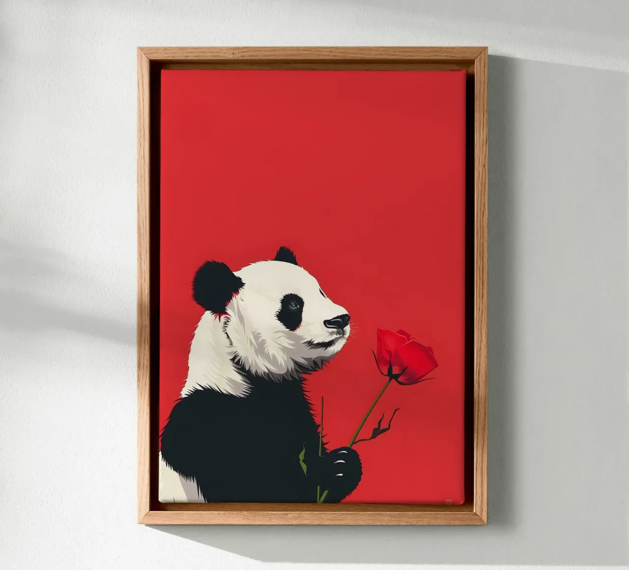 Panda mit Rose canvas met Baklijst van WILD ART