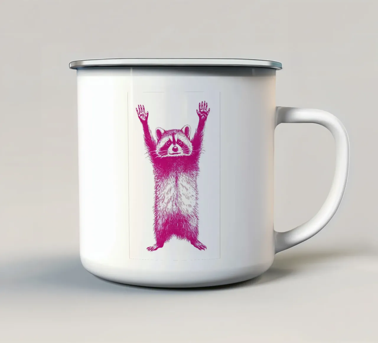 Waschbär mit erhobenen Händen tazza in smalto da WILD ART