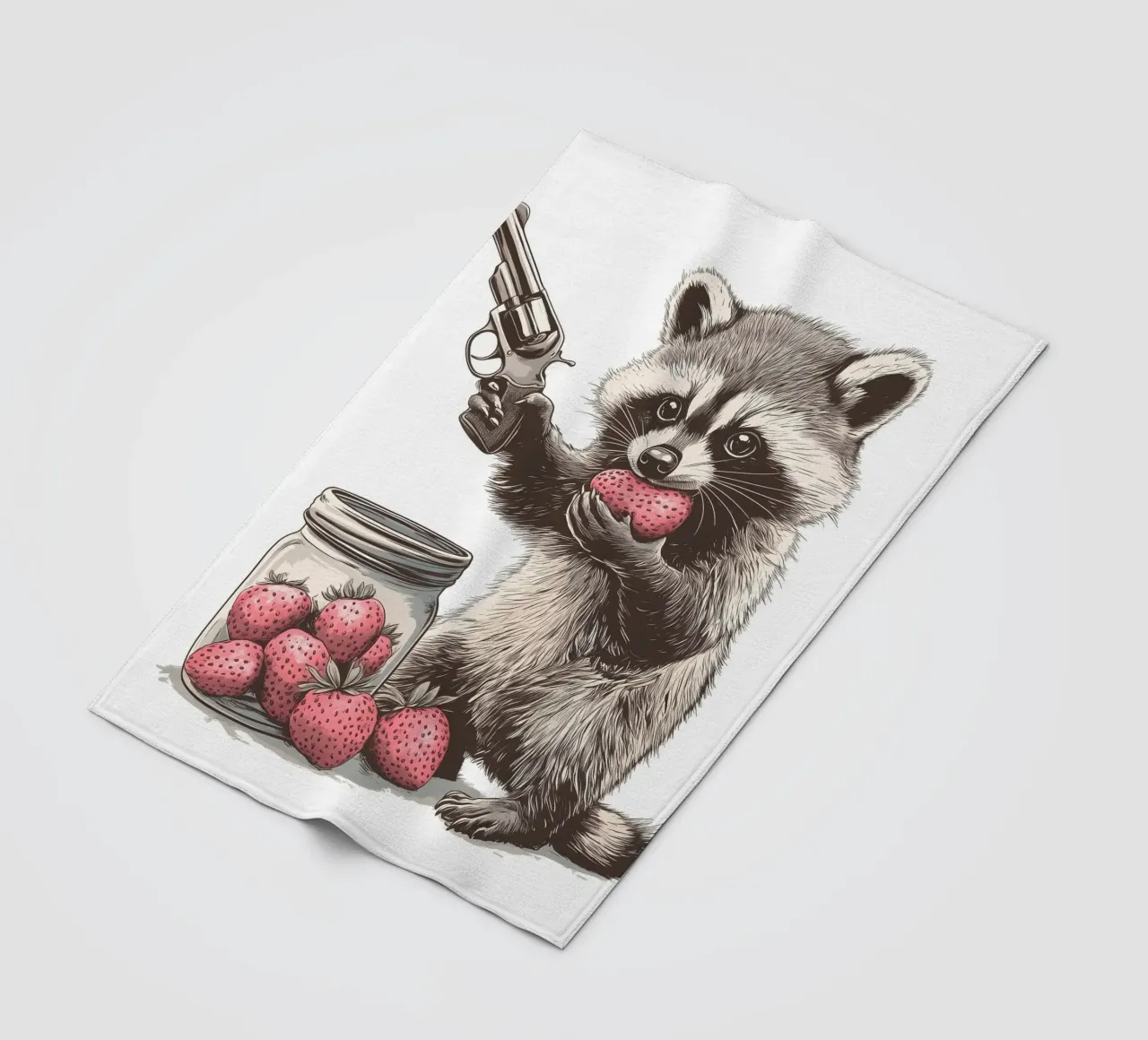 Waschbär isst Erdbeeren coperta in pile da WILD ART