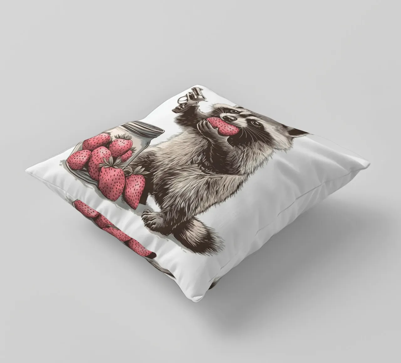 Waschbär isst Erdbeeren cuscino da WILD ART