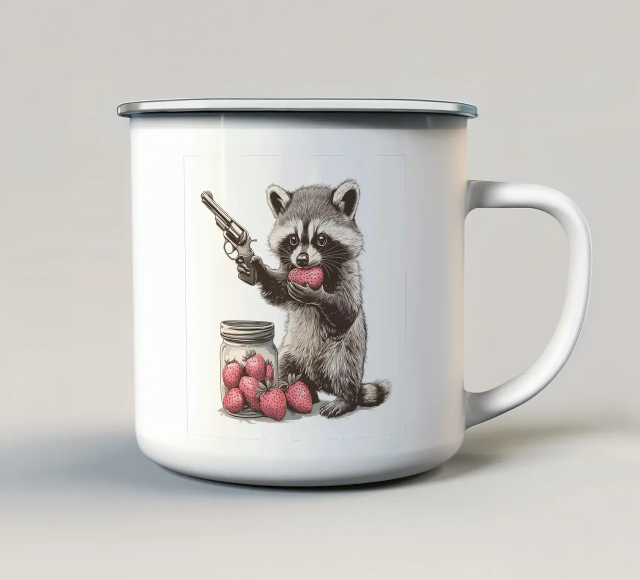Waschbär isst Erdbeeren tazza in smalto da WILD ART