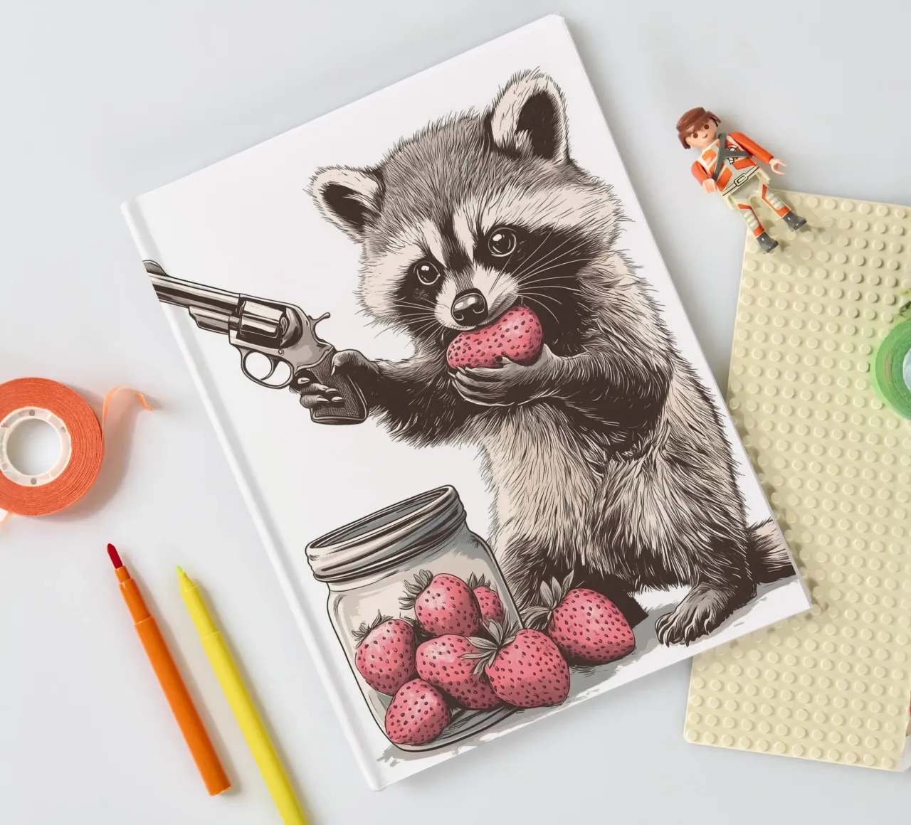 Waschbär isst Erdbeeren notebook by WILD ART