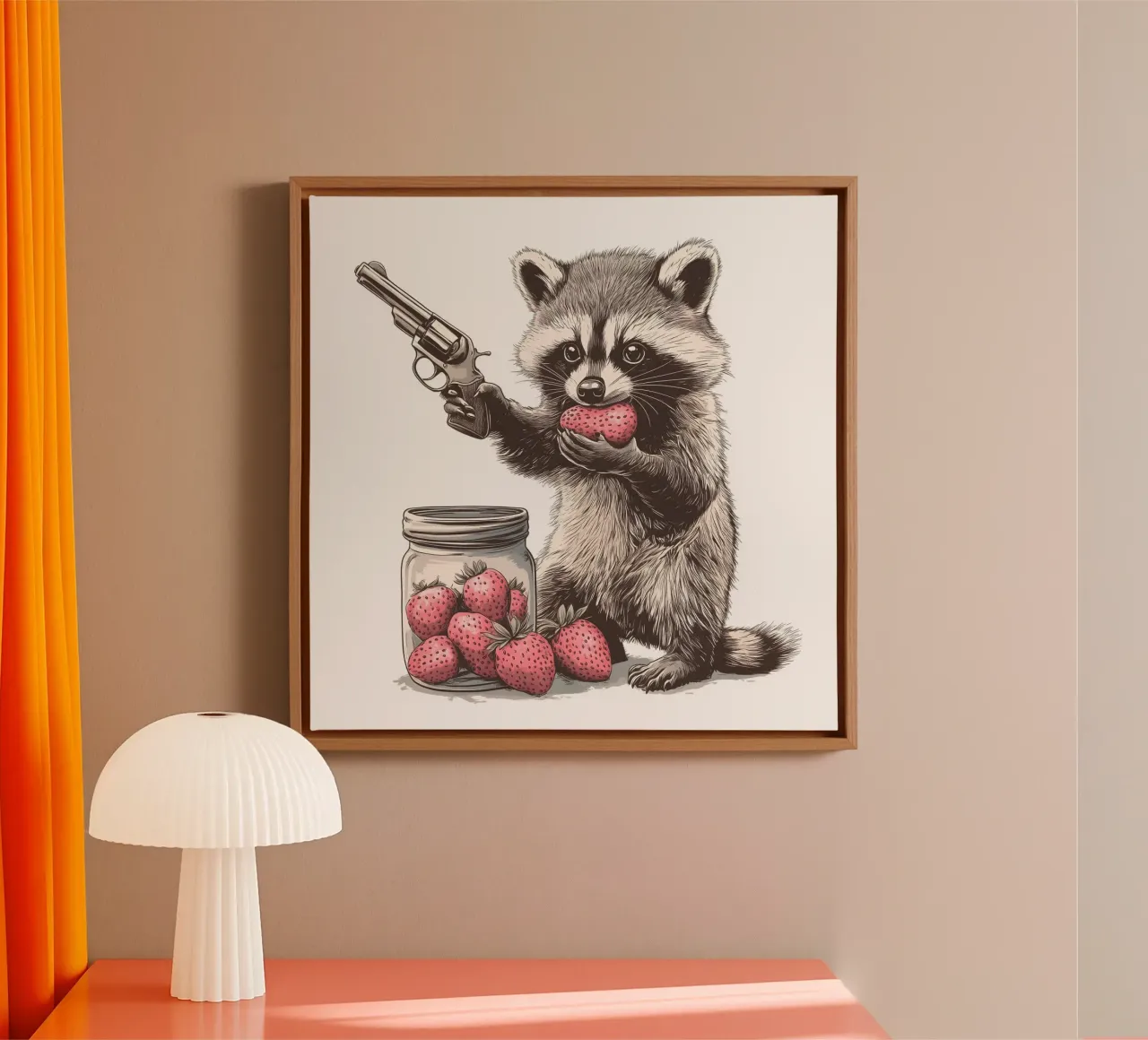 Waschbär isst Erdbeeren tela con Cornice a cassetta da WILD ART