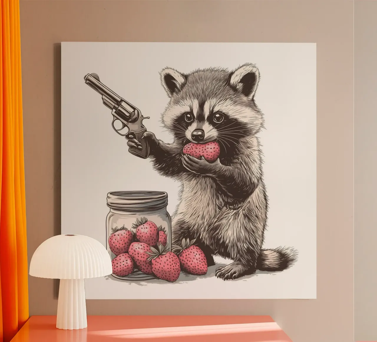 Waschbär isst Erdbeeren tela con Cornice a cassetta da WILD ART