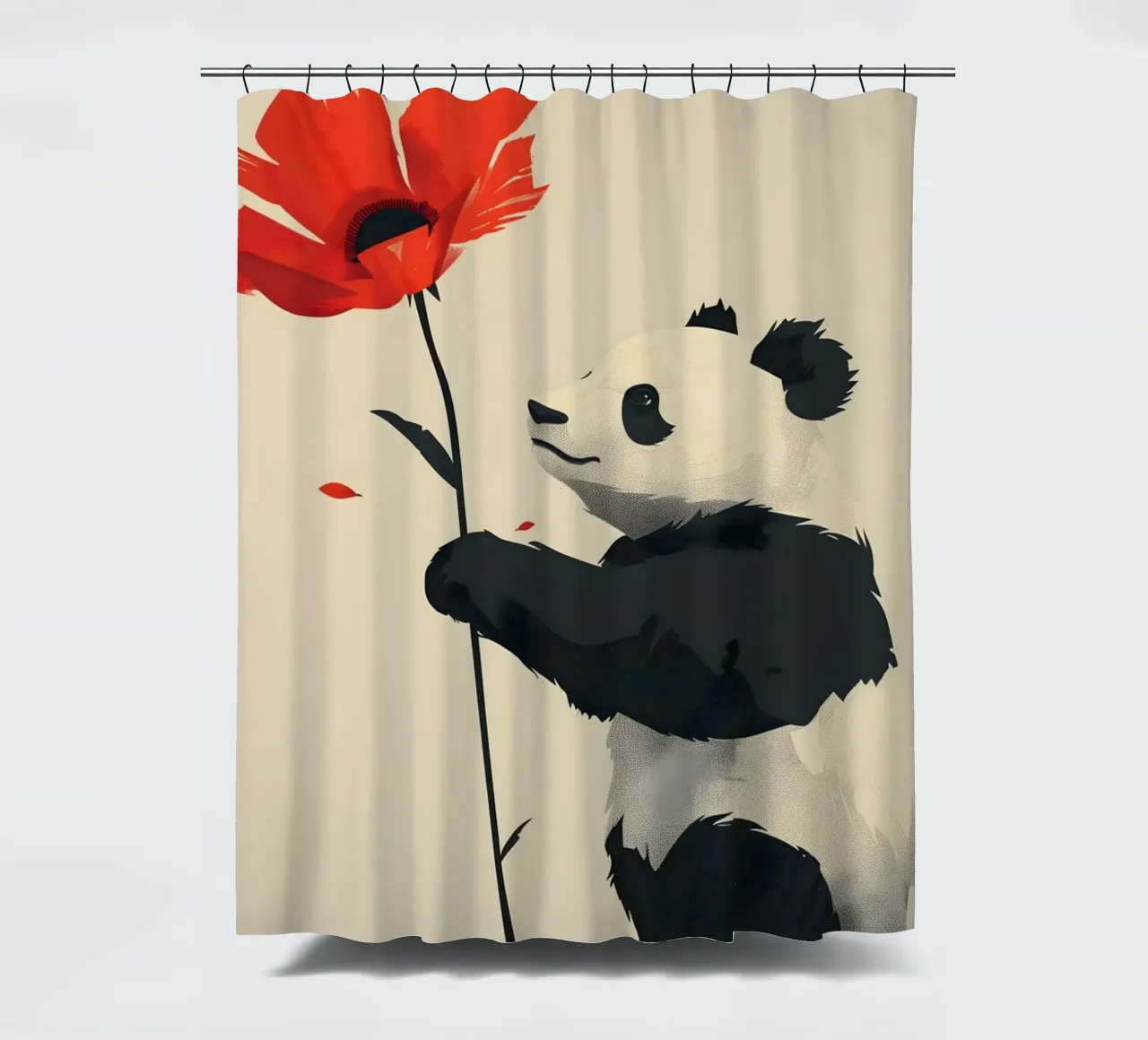 Panda mit roter Blume Duschvorhang von WILD ART