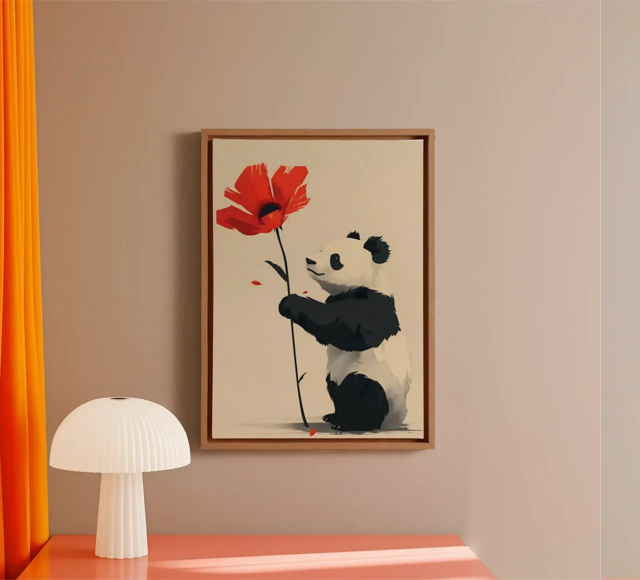 Panda mit roter Blume tela con Cornice a cassetta da WILD ART